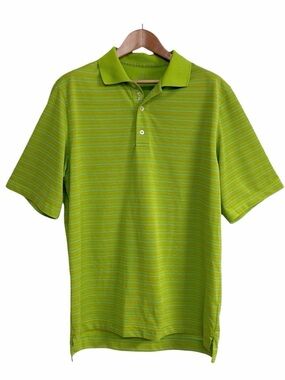 Bobby Jones Performance Striped Golf Polo Shirt Lime Green Short Sleeve Large